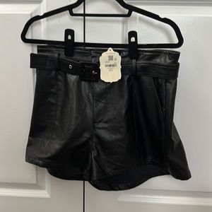 Black leather shorts with belt